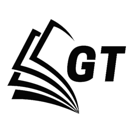 En svart og hvit logo med ordet gt.